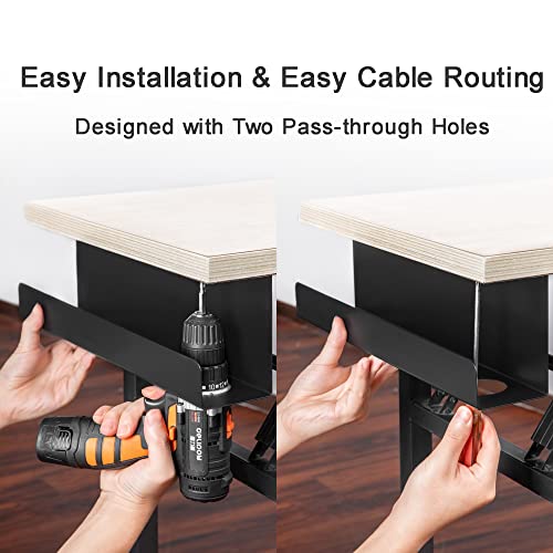 ZhiYo Under Desk Cable Management Tray 16.5 Inch, 2 Pack Sturdy Metal Cable Tray, Desk Cord Management, Under Table Cord Organizer Basket, Wire Raceway, Black - size: 33in L - Screw-In