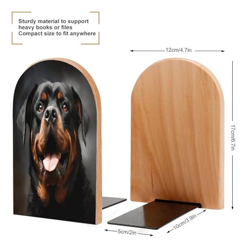 Cool Rottweiler Dog Art Bookend for Shelves Study Wood Bookend Support Heavy Duty Book End Non-Skid Decorative Book Stopper Book Organizer for Home Office Desktop Organizer 1 Pairs