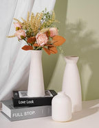 NiHome White Ceramic Vase Set of 3, Small Boho Flower Vases for Home Rustic Decor Flower Pampas, Fit for Mantel Office Living Room Coffee Table Shelf Farmhouse Fireplace Hallway Decor Centerpieces