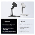 UGREEN Magnetic Phone Stand Compatible with MagSafe Holder for Desk Ergonomic Design Adjustable, Aluminum Cell Phone Stand Compatible for iPhone 17 Air 16 15 14 13 12 Pro Max and MagSafe Case, Black - color: Black