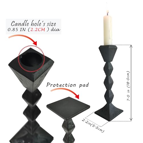 Antique Iron Taper Candle Holders - Set of 2 Decorative Candlesticks, Black Finish Candle Stand for Weddings, Dining, and Parties (Black, Square) - color: Black