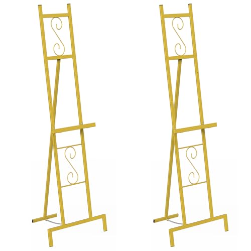 2 Pack Gold Easel Stand for Sign, Adjustable Metal Easels with Chain Support, Welcome Sign Stand for Painting, Display, Poster Picture, Wedding Sign (17" x 17" x 58") - style: 2pack-Gold