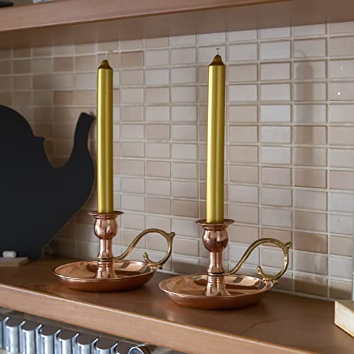 Copper Handmade Candle Holder for Rustic Home Decor with Handle Metal Candle Holders for Pillar Candles Gothic Decor Candlestick Holders (Copper) - color: Copper