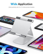 OMOTON Tablet Stand Holder Adjustable, T1 Desktop Aluminum Tablet Dock Cradle Compatible with iPad Air/Mini, iPad 10.2/9.7, iPad Pro 11/12.9/13, Samsung Tab and More Up to 13 inch, Silver - color: Silver