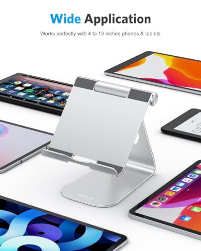 OMOTON Tablet Stand Holder Adjustable, T1 Desktop Aluminum Tablet Dock Cradle Compatible with iPad Air/Mini, iPad 10.2/9.7, iPad Pro 11/12.9/13, Samsung Tab and More Up to 13 inch, Silver - color: Silver