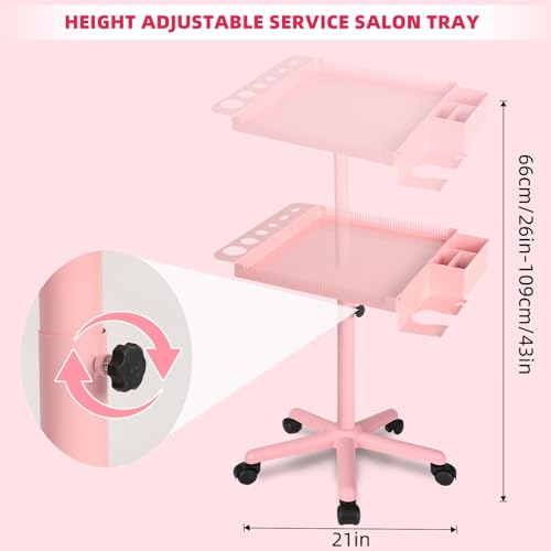 Extension Salon Tray Hair Extension Cart Tray Pink Multi-Function Extensions Rolling Tray with Blow Dryer Holder and Storage Platform - color: L-pink