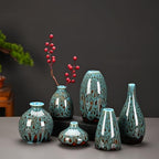 Ceramic Bud Vase Set, Fambe Blue Glazed Finish, Decorative Flower Vases (Blue-Set of 6) - color: Blue-set of 6