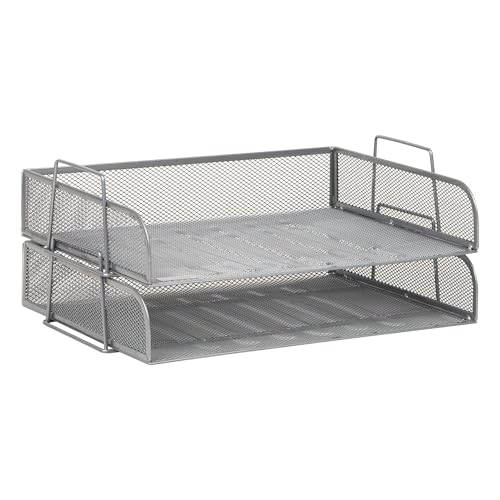 Mind Reader Stackable Paper Tray, Desktop Organizer, File Storage, Office, Metal Mesh, 2 Pcs., Silver - color: Silver