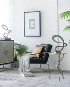14.5” x 16.5” Black Metal Curved Abstract Art Sculpture with Round Base, Modern Art Deco Home Accent Sculpture, Centerpiece for Tabletop, Mantel, Bookshelf, Countertop, Office, Living Room