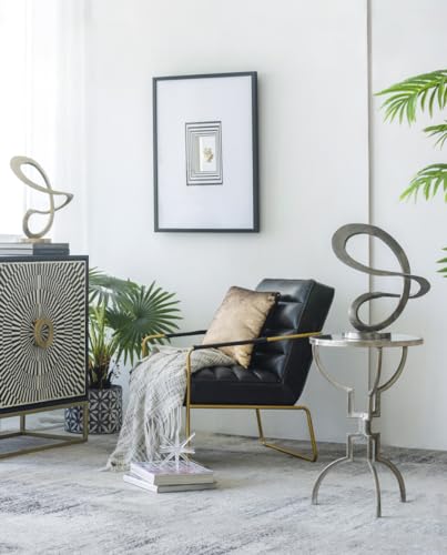 14.5” x 16.5” Black Metal Curved Abstract Art Sculpture with Round Base, Modern Art Deco Home Accent Sculpture, Centerpiece for Tabletop, Mantel, Bookshelf, Countertop, Office, Living Room