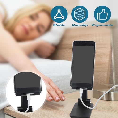 Wonderjune 12 Pcs Cell Phone Stand for Desk Phone Holder Stand Foldable Angle Height Adjustable Portable Holder Tablet for Office Travel Photography (Black) - color: Black