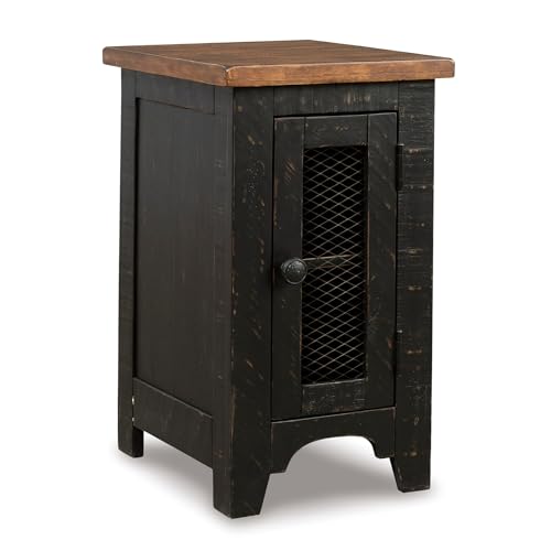 Signature Design by Ashley Valebeck Rustic Farmhouse Chair Side End Table with Cabinet Door, Distressed Black - color: Black