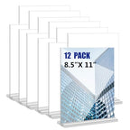 KOOLDE Acrylic Sign Holder 8.5x11 Inches 12 Pack T Shape Desktop Display Stand Vertical Double Sided Clear Table Menu Flyer Holder for Restaurants, Office, Shop, Wedding - color: 12 pack