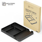 Pocket Deck Valet Tray (Black) for Men. Everyday Carry EDC Caddy Bamboo Organizer. Perfect for Night Stand, Bedside, Dresser, Desk, Office, Bedroom. with Phone Charger. Storage Slots for Wallet, Keys