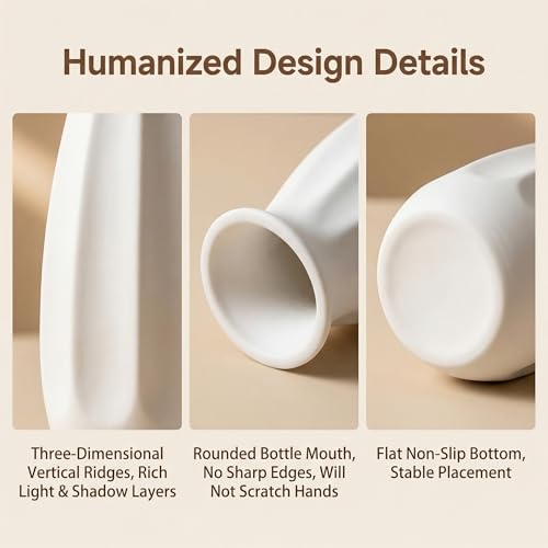 White Ceramic Flower Vase Matte Finish Modern Home Decor for Wedding Centerpiece Dinner Table Office Desk Decorations