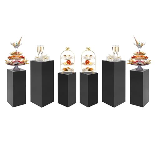 3/6 PCS Square Tall Pedestal Stand Metal Square Pedestal Stand Tall Pedestals Cake Stands for Party Wedding Birthday (Black, 6Pcs) - color: Black, size: 6Pcs