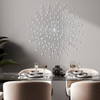 Blulu Silver Crystal Sunburst Wall Decor Large Rhinestones Metal Burst Bling Wall Art Home Decorative Sunburst Hanging Diamond Accents for Living Room Bedroom, 23.6 x 23.6 Inch