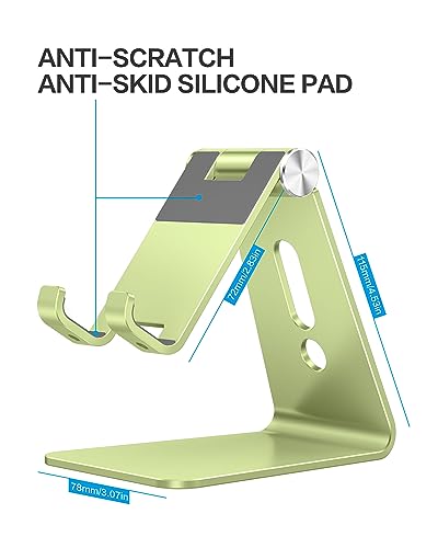 OMOTON Adjustable Cell Phone Stand, C2 Aluminum Desktop Phone Dock Holder Compatible with iPhone 15 14 13, SE, XR, 8 Plus 7 6, Samsung Galaxy, Google Pixel and More - color: Green