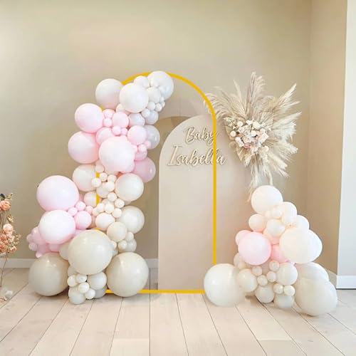 7.2FT Arch Backdrop Stand and Arch Cover Set, Gold Metal Arch Stand Backdrop with White Arch Stand Cover Ideal for Weddings, Birthday Parties, Baby Showers, Celebration Decorations - size: 7.2 FT