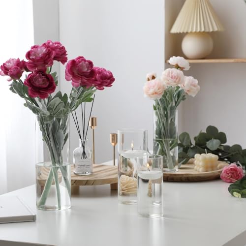 Set of 16 Pcs Glass Cylinder Vases for Centerpieces with 24 Pcs White Floating Candles for Centerpieces Glass Candle Holder for Table Shelf Wedding Party Home Decor (4"+6"+8"+10") - size: 16 SET