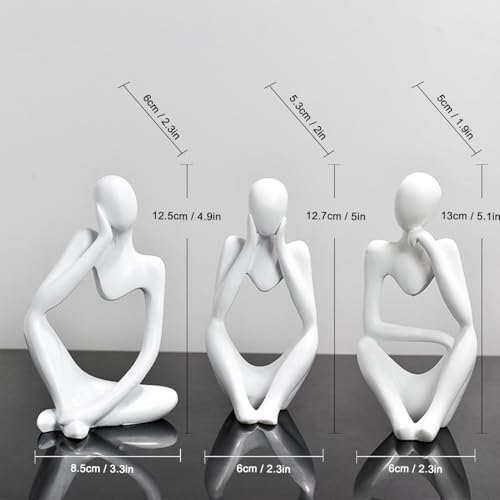 Thinker Statues Home Decor, Set of 3 Pcs White Resin Trendy Abstract Art Sculpture Collectible Figurines Home Office Bookshelf Bedrooms Living Room Coffee Shops Desktop Decoration Aesthetic Ornaments - color: White