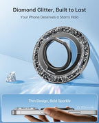 SYNCWIRE Magnetic Phone Ring Holder for MagSafe - Glitter Phone Grip Stand with 360° Rotation Finger Ring Kickstand Blingbling Compatible with iPhone 17 16 15 14 13 12 Pro Max MagSafe Accessories - color: Single Ring-1PCS-Glitter Black