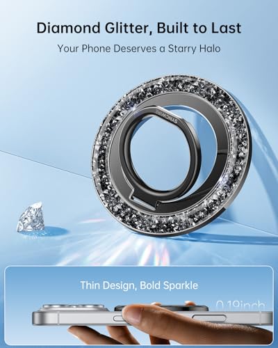 SYNCWIRE Magnetic Phone Ring Holder for MagSafe - Glitter Phone Grip Stand with 360° Rotation Finger Ring Kickstand Blingbling Compatible with iPhone 17 16 15 14 13 12 Pro Max MagSafe Accessories - color: Single Ring-1PCS-Glitter Black