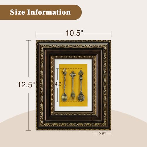 FOLKOR LIFE Vintage Wall Art Decor, Framed Wall Sculptures Art with Embossed Intricate Spoons Design for Home Decor, Dining Room Décor, Coffee Shop, Housewarming Gifts, 10.5x12.5 (Brown & Blue) - color: Brown & Yellow-3 Spoons