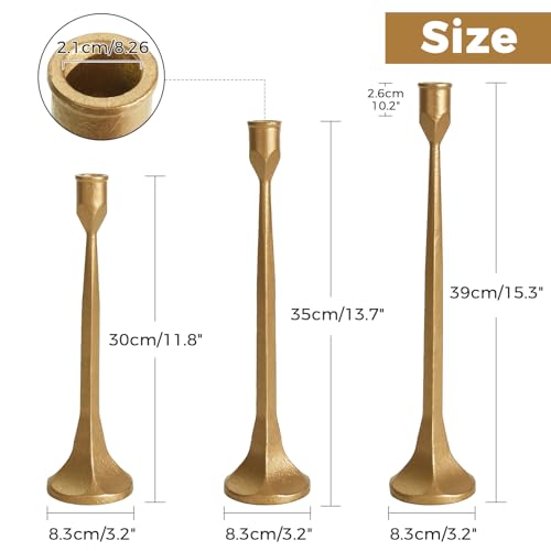 Vintage Gold Taper Candle Holders Set of 3 Cast Iron Antique Brass Decorative Candlestick Holder for Wedding Dining Table Party Rustic Home Decor - color: Gold