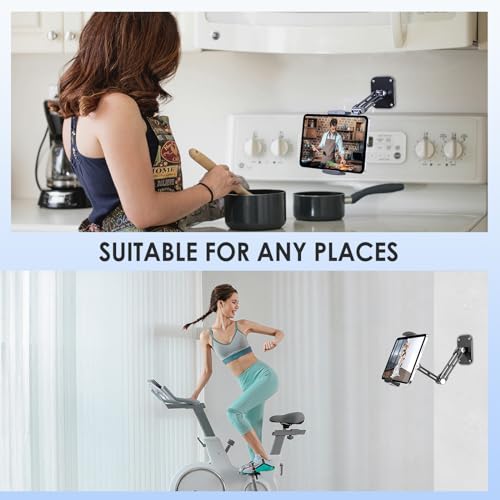 Tablet Wall Mount Holder, Aluminium Extendable iPad Wall Holder, with 360°Rotating Base Adjustable and Foldable for iPad Pro Air Mini, Galaxy Tab, All 4.7-13" Phones and Tablets - size: Long