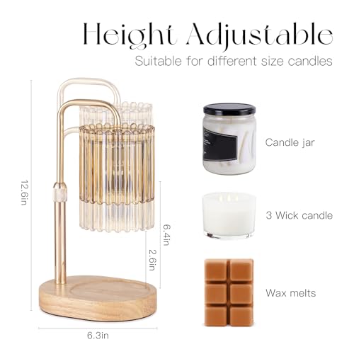 Candeldo Candle Warmer Lamp with Timer: Gold Candle Warming Lamp Height Adjustable Wax Melt Warmer Dimmable Modern Farmhouse New Home Bedroom Decor Mothers Day Housewarming Gift for Women - color: Amber