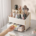 INVSSENE Stackable Makeup Organizer Countertop, Storage Perfume Skincare Cosmetic Lipstick Face Mask Makeup Brush Palettes, Ideal for Vanity Bathroom Counter - color: 3514 White+Clear