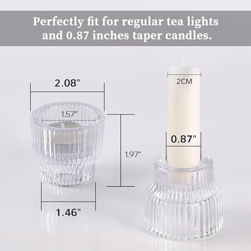 HAVITI 12 Pack Clear Taper Candle Holders, Glass Candlestick Holders, Tea Light Candle Holder for Fall Wedding Centerpieces Table Decorations, Votive Candle Holders for Table Decor - color: Clear