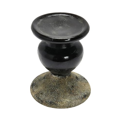 Creative Co-Op 2-Tone Sculptural Terracotta Pillar Candle Holder, Distressed Black - color: Black, size: 5.5" W x 6.5" H