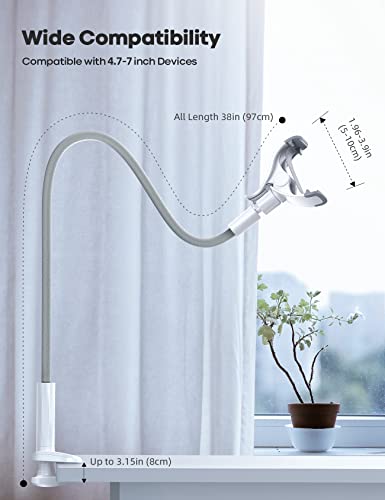 Lamicall Phone Holder Bed Gooseneck Mount, Cell Phone Clamp Clip for Desk, Flexible Long Arm Headboard Bedside Lazy Bracket, Overhead Table Stand Grey - color: Grey