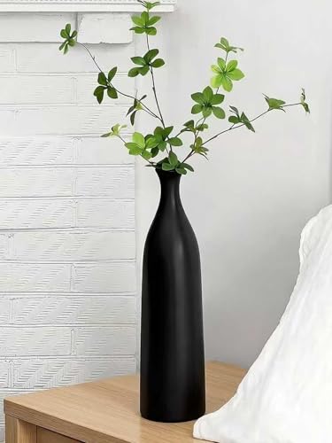 12.6 Inch Matte Black Ceramic Flower Vase, Minimalist Decorative Modern for Pampas Grass, Table, Bookshelf, Mantel, Entryway - color: Black, size: Medium