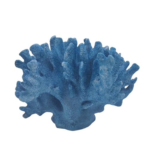 Etlemonde Blue Beach Coastal Fan Coral Decor Resin Statue - Faux Sea Coral Reef for Bathroom Shelf, Coffee Table, Nautical Beach House Home Decor Accent - color: Blue-d