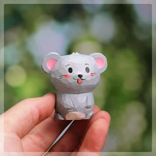 Hand-Carved Wooden Little Mouse Figurine with Base – Cute Mouse Desk & Monitor Top Decor, Wooden Animal Statue Art Collectible, Unique Gift for Animal Lovers - color: Little Mouse