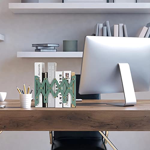 Adjustable Metal Bookends Heavy Duty for Shelves, 2 Dividers, Anti-Slip Design Expandable Book Ends for Desk, Office(Dark Green, 19 inches Max) - color: Dark Green