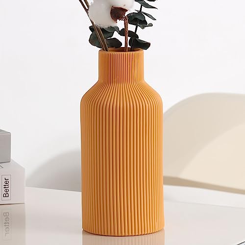 Ceramic Vase for Decor,Minimalist Modern Farmhouse Decorative,Small Flower Vase for Pampas Grass,Table,Shelf Bookshelf Decor,Mantel,Entryway Decoration and Centerpieces(8 inch,Orange) - color: Orange
