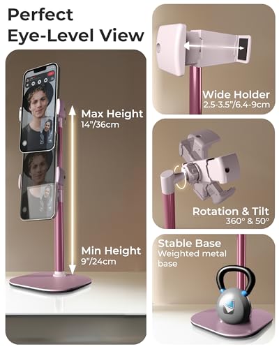 COOPER ChatStand, Adjustable Cell Phone Stand for Desk, Phone Stand for Recording, iPhone Holder for Filming, Small Tripod for iPhone, Fits Samsung, Android Smartphones, (Pink Rose Gold) - color: D - Rose Gold