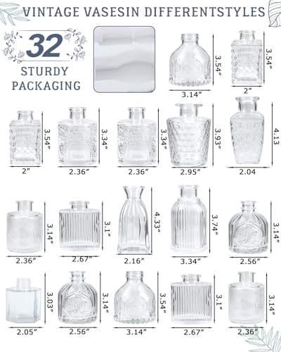 Yirilan Bud Vases Set of 32 PCS, Small Flower Vases for Table Centerpieces, Mini Vases for Single Stem Flowers, Glass Vases for Centerpieces, Wedding & Home Decor, Clear - size: 32 pcs