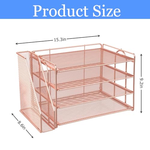 gianotter 4-Tier Paper Organizer With Magazine Holder, Desk Organizers and Accessories, Desk Accessories & Workspace Organizers, File Organizer for Office Supplies Storag (Rose Gold, 4-Tier) - color: Rose Gold, size: 4-Tier