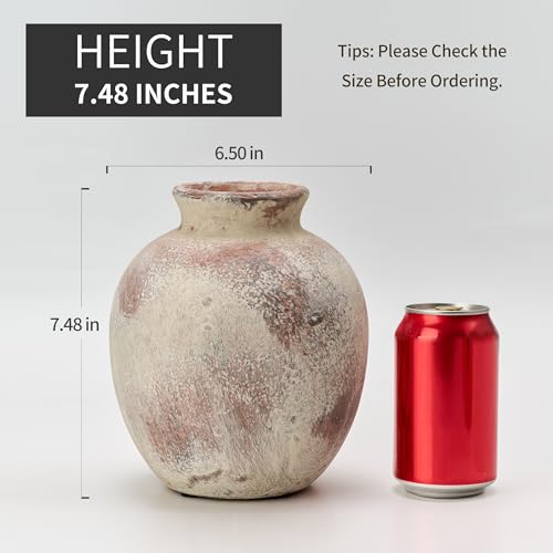 SIDUCAL Ceramic Decorative Flower Vase | 7.48 Inch Pottery Rustic Farmhouse Boho Vase for Home Decor, Table, Living Room, Bathroom, Coffee Desk, Shelf, Mantel Decoration, Wedding, Terra - color: 1007-terra