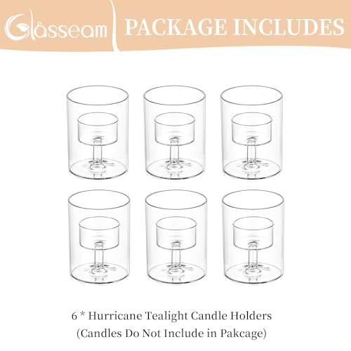 Glasseam Glass Tealight Candle Holder: Small Hurricane Cylinder Votive Holder Set of 6 Modern Table Centerpiece Wedding Christmas Party Decorations, 3.15