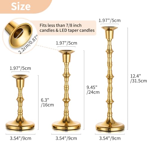 Nuptio Gold Candle Holders for Candlestick: Set of 6 Tall Taper Candle Stick Holders for Fall Thanksgiving Christmas Living Room Fireplace Dinner Table Cafe Table Decor - color: Gold, size: 2 sets/ 6 pcs