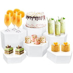 6 Pcs Buffet Risers, Dessert Stands Acrylic, Food Risers for Buffet, Jewelry Showcase, Riser Display Cases, Acrylic Display Base, White - color: White-Hexagonal