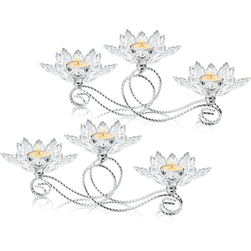 2Pcs Siver Kehail Crystal Metal Tea Light Candle Holder Set, 3-Arm Flower Shaped Crystal Votive Candlestick Holders for Table Centerpiece, Wedding Shower, Party and Home Decor - color: Silver, size: 2pcs-3 arm