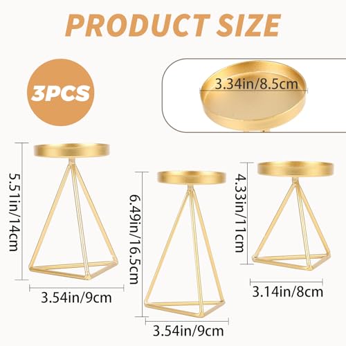 3 PCS Geometric Candle Holders for Pillar Candles Gold Metal Pillar Candle Holder Vintage Candle Stands Table Centerpiece for Wedding Christmas Home Decoration - color: Gold