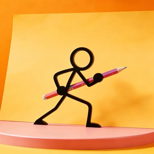 Minimalist 3D Printed Desktop Organizer Set (4 Pack), Decorative Silhouette Pen Stand, Creative Humanoid Pose Pencil Cup, Unique Office Decor and Teacher Gift, Black Matte Finish